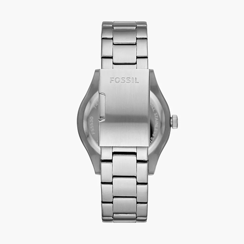Silver Fossil watch on a white background